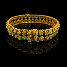 Load image into Gallery viewer, Magnificent Vintage 18K Gold Emerald Bracelet – Intricate Artisan Design