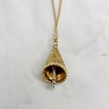 Load image into Gallery viewer, 14K Yellow Gold Diamond Textured Bell Pendant Necklace