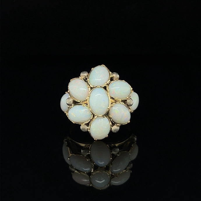 Antique 18K Gold and Silver White Opal Cabochon Ring