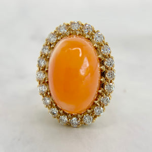 14K Yellow Gold Natural Fire Opal Diamond Cocktail Ring