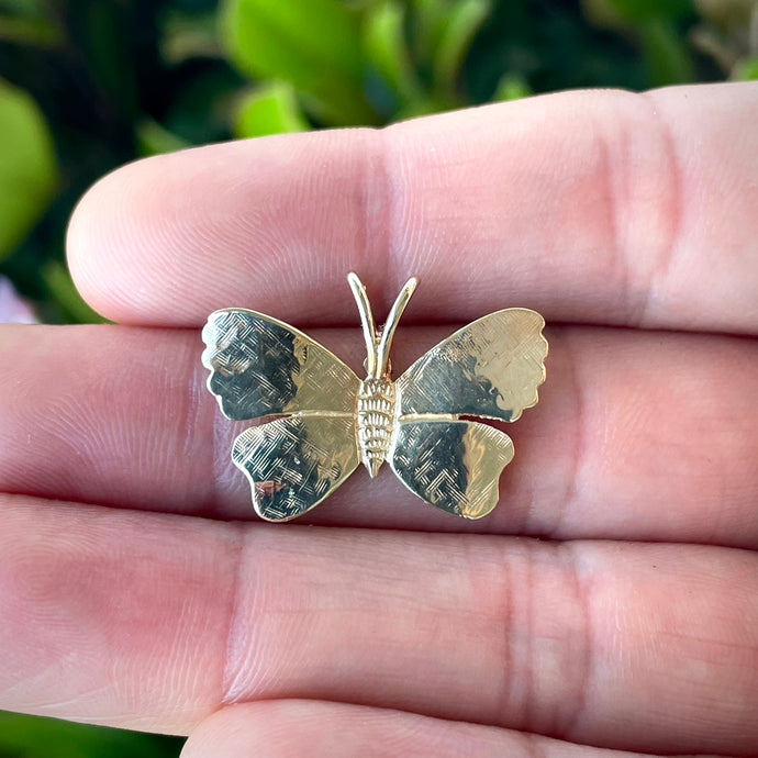 14K Yellow Gold Textured Butterfly Statement Pendant