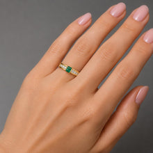 Load image into Gallery viewer, 18K Yellow Gold Natural Emerald and Diamond Ring with Channel Set Accents