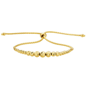 14K Italian Yellow Gold Diamond Cut Beaded Bolo Bracelet