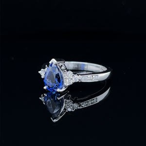 18K White Gold 1.50ct Ceylon Sapphire and Diamond Ring