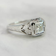 Load image into Gallery viewer, 18K White Gold Art Deco Transitional Cut Diamond Ring