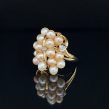 Load image into Gallery viewer, 10K Two-Tone Gold Cultured Pearl Cluster Ring