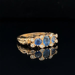 Antique 14K Rose Gold Sapphire and Diamond Ring