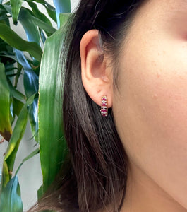 10K Two-Tone Natural Ruby and Diamond J Hoop Earrings