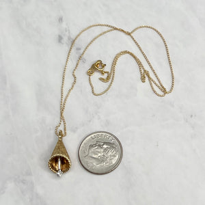 14K Yellow Gold Diamond Textured Bell Pendant Necklace