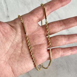 14K Yellow Gold 28" Rope Bar Link Chain Necklace