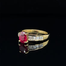 Load image into Gallery viewer, 18K Yellow Gold Ruby and Baguette Diamond Ring