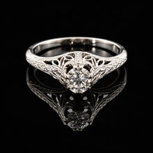 Load image into Gallery viewer, Vintage 18k WG Diamond Filigree Engagement Ring.