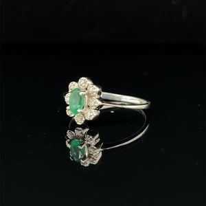 14K White Gold .25ct Natural Emerald and Diamond Ring