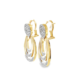 14K Two-Tone Gold 3/4 Carat Diamond Triple Dangle Earrings