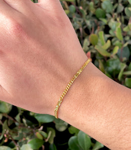 24K Yellow Gold Etched Curb Fancy Link Bracelet