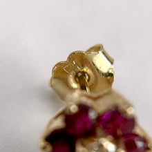 Load image into Gallery viewer, 14K Yellow Gold Red Spinel and Diamond Flower Earrings