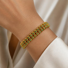 Load image into Gallery viewer, Magnificent Vintage 18K Gold Emerald Bracelet – Intricate Artisan Design