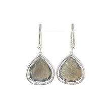 Load image into Gallery viewer, 14K White Gold Labradorite and Diamond Leverback Earrings