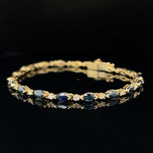 14K Yellow Gold Sapphire and Diamond Tennis Bracelet