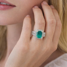 Load image into Gallery viewer, Vintage Natural Emerald 2.5 CT &amp; 1 ct. Diamond Halo Ring in 14K White Gold