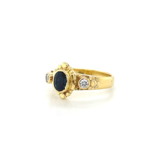 Load image into Gallery viewer, 18K Yellow Gold Sapphire and Diamond Floral Halo Ring