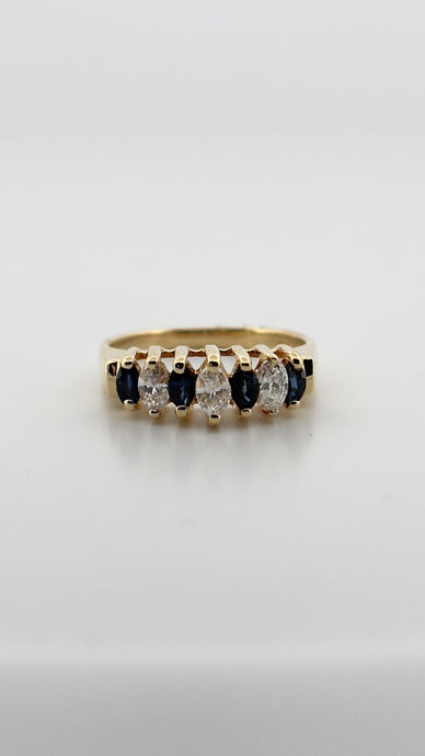 14k Yellow Gold Alternating Marquise Sapphire and Diamond Ring