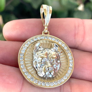Custom 10K Two-Tone Gold 1 Carat Diamond Pitbull Pendant