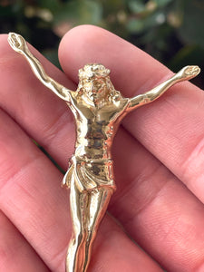 Large 10K Yellow Gold Jesus Cross Crucifix Slider Pendant