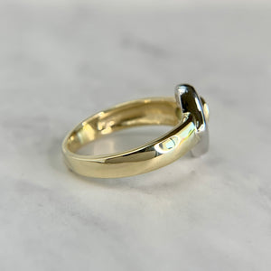 14K Two-Tone Bezel Set Peridot and Diamond Ring