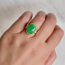 Load image into Gallery viewer, 18K Yellow Gold Natural Jade Cabochon and Diamond Ring