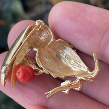 Load image into Gallery viewer, 14K Yellow Gold Coral and Ruby Toucan Bird Brooch