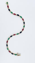 Load image into Gallery viewer, 14k Yellow Gold Oval Emerald , Ruby, Sapphire and Diamond Tennis Bracelet