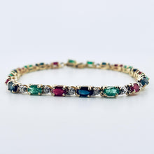 Load image into Gallery viewer, 14k Yellow Gold Oval Emerald , Ruby, Sapphire and Diamond Tennis Bracelet