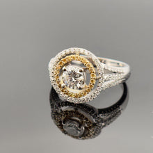 Load image into Gallery viewer, 18k White Gold 1.5 ctw White and Yellow Diamond Double Halo Engagement Ring