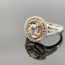 Load image into Gallery viewer, 18k White Gold 1.5 ctw White and Yellow Diamond Double Halo Engagement Ring