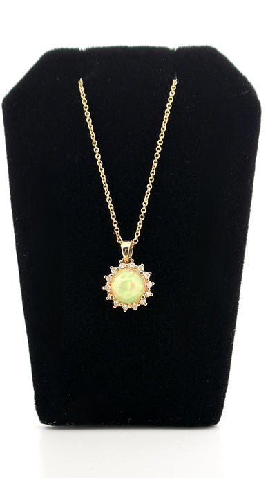 Vintage 14K Yellow Gold Opal & Diamond Pendant Necklace with Chain & Earrings
