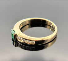 Load image into Gallery viewer, 18K Yellow Gold Natural Emerald and Diamond Ring with Channel Set Accents