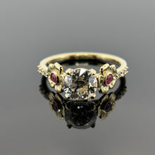 Load image into Gallery viewer, 18K Yellow Gold Diamond &amp; Pink Sapphire Floral Ring