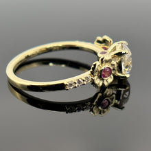 Load image into Gallery viewer, 18K Yellow Gold Diamond &amp; Pink Sapphire Floral Ring