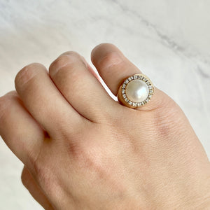 14K Yellow Gold Mabe Pearl and Diamond Cocktail Ring