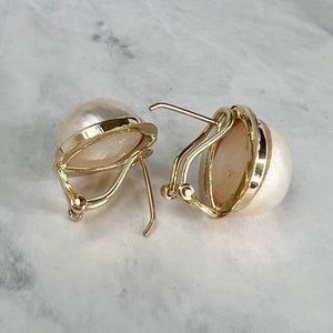 14K Yellow Gold Mabe Pearl Omega Back Earrings