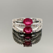 Load image into Gallery viewer, 18k WG Triple Band 1.8ctw Rubies and 0.38 Diamond Ring