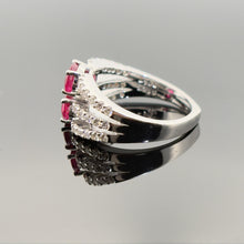 Load image into Gallery viewer, 18k WG Triple Band 1.8ctw Rubies and 0.38 Diamond Ring