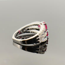 Load image into Gallery viewer, 18k WG Triple Band 1.8ctw Rubies and 0.38 Diamond Ring