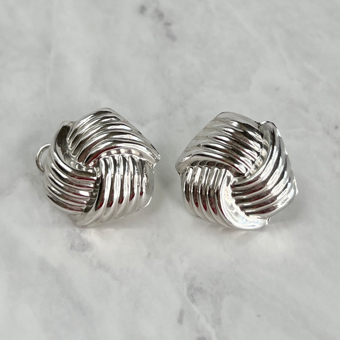 Large 14K White Gold Statement Twisted Knot Earrings