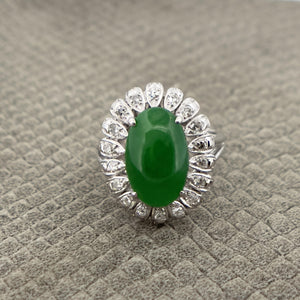 18k White Gold Diamond and Jade Engagement Ring
