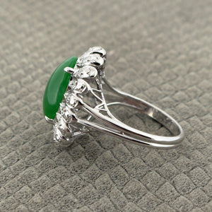 18k White Gold Diamond and Jade Engagement Ring