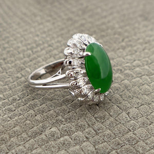 18k White Gold Diamond and Jade Engagement Ring