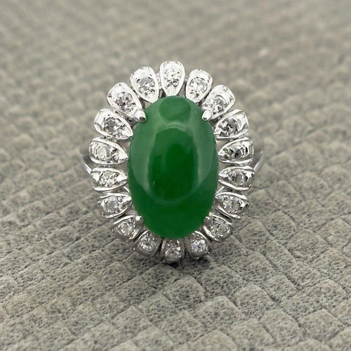 18k White Gold Diamond and Jade Engagement Ring