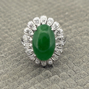 18k White Gold Diamond and Jade Engagement Ring